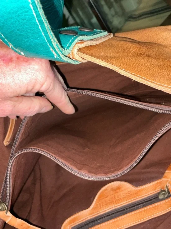 NWOT Bed Stu Leather Arlington Tan Rustic Teal DD Tote Shoulder Bag Retail $365 - Picture 11 of 13